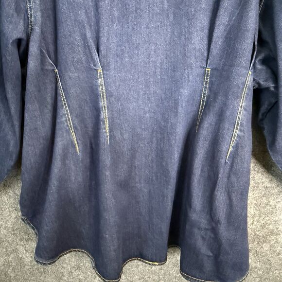 AVA & VIV Long Sleeve Denim Shacket Shirt Fitted Women 3X Dark Wash Button Darts - Picture 9 of 13